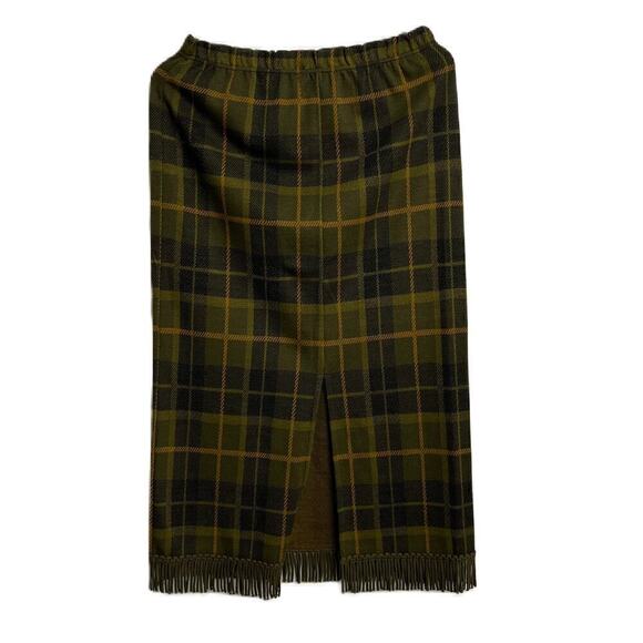 Nina Leonard 2 Skirts and 1 Shawl Olive Plaid Medium Blanket Knit - Picture 3 of 12